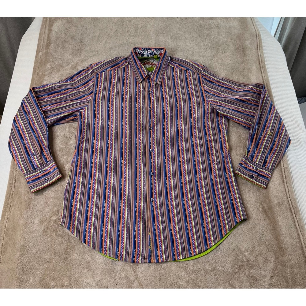 Robert Graham Classic Fit Men's shirt L Multi Color Striped Button Up L/S EUC
